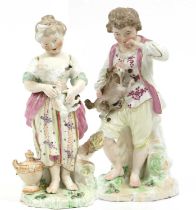A Pair of Chelsea Derby Porcelain Figures of the French Shepherds, circa 1770, the young boy holding