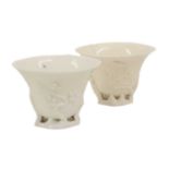 A Near Pair of Chinese Blanc De Chine Porcelain Libation Cups, 18th century, of typical everted form