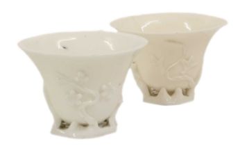 A Near Pair of Chinese Blanc De Chine Porcelain Libation Cups, 18th century, of typical everted form