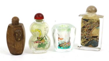 A Chinese Internally-Decorated Glass Snuff Bottle and Hardstone Stopper, of rectangular form,