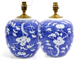 A Pair of Chinese Porcelain Ginger Jars, 19th century, mounted as a tablelamps, painted in