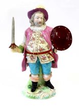 A Large Derby Figure of James Quinn as Sir John Falstaff, circa 1780, wearing a puce coloured