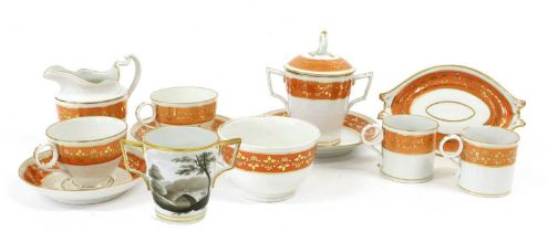 A Flight & Barr Worcester Porcelain Part Teaset, circa 1792-1800, with orange ground and gilt