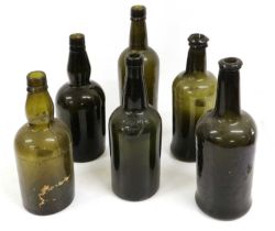 A Sealed Green Glass Wine Bottle, dated 1877, of cylindrical form with sloping shoulders moulded