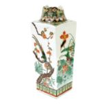 A Chinese Kangxi Porcelain Vase, of square tapering form painted in famille verte enamels with
