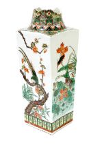 A Chinese Kangxi Porcelain Vase, of square tapering form painted in famille verte enamels with