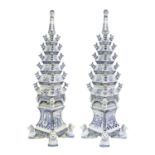 A Pair of Tulipiere, in 17th century Dutch Delft Style, Christian Dior, each spire mounted with