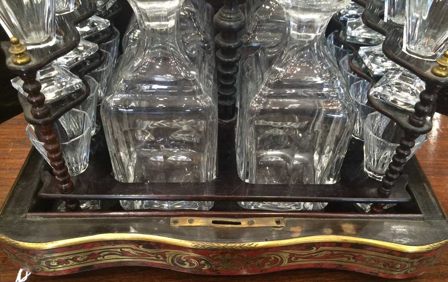 A French Boulle Travelling Decanter Set, circa 1860, of serpentine rectangular form, the hinged - Image 11 of 14