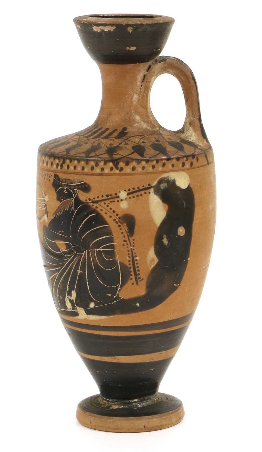 An Etruscan / Attic Style Terracotta Black Figure Lekythos (oil ewer), of typical form and painted - Image 3 of 11