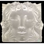 A Lalique Masque De Femme Frosted and Clear Glass Plaque, modern, model No.11645, signed Lalique (R)