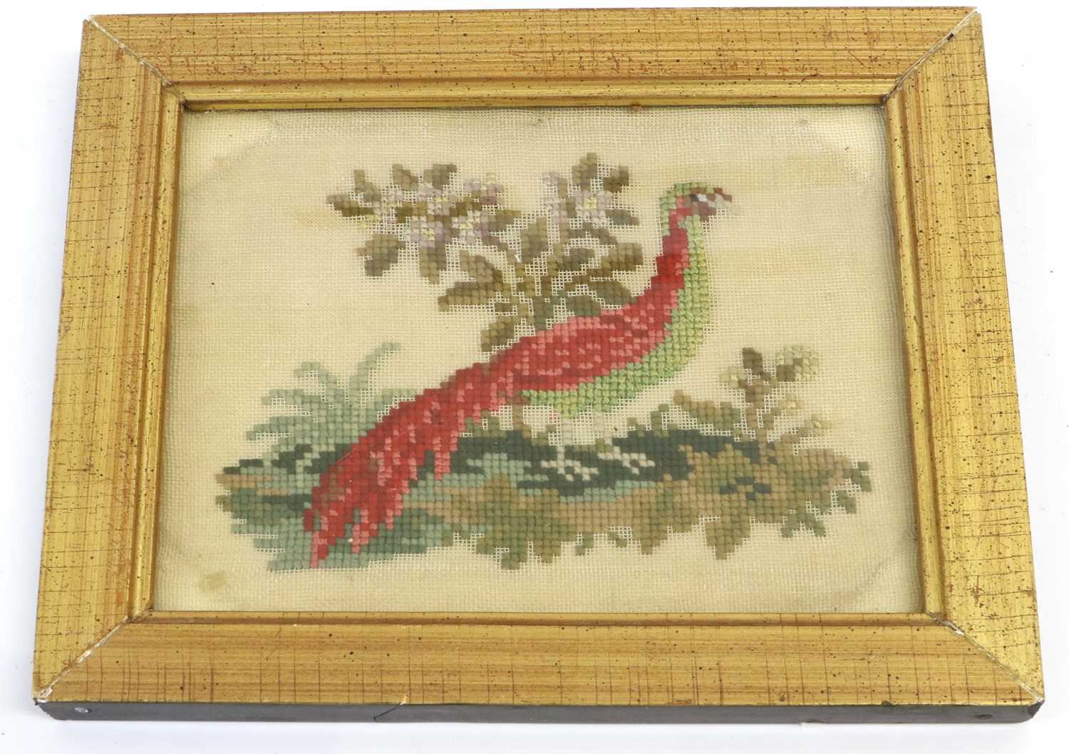 A Pair of Victorian Woolwork Pictures, depicting exotic birds amongst foliage 14cm by 16.5cm A - Image 4 of 7