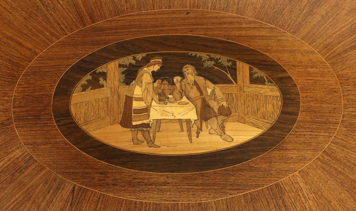 A Mahogany and Marquetry-Inlaid Oval Tray, circa 1900, with scrolled handles and moulded border, the - Image 2 of 3