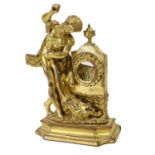A Giltwood and Gesso Watch Stand, mid 19th century, as Samson holding a lion beside an altar on a