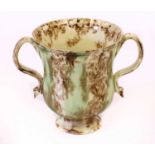 A Whieldon Type Creamware Loving Cup, circa 1750, with reeded strap handles and beaded moulding,