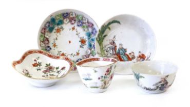 A Chinese Porcelain Teabowl and Saucer, Qianlong, of quatrefoil form, painted in famille rose