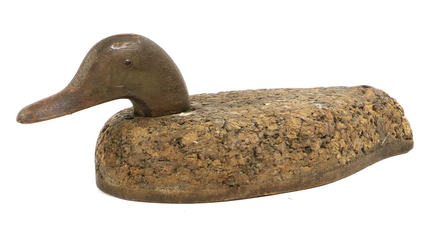 A Carved and Painted Decoy Duck, probably American, early 20th century, naturalistically carved - Image 4 of 4