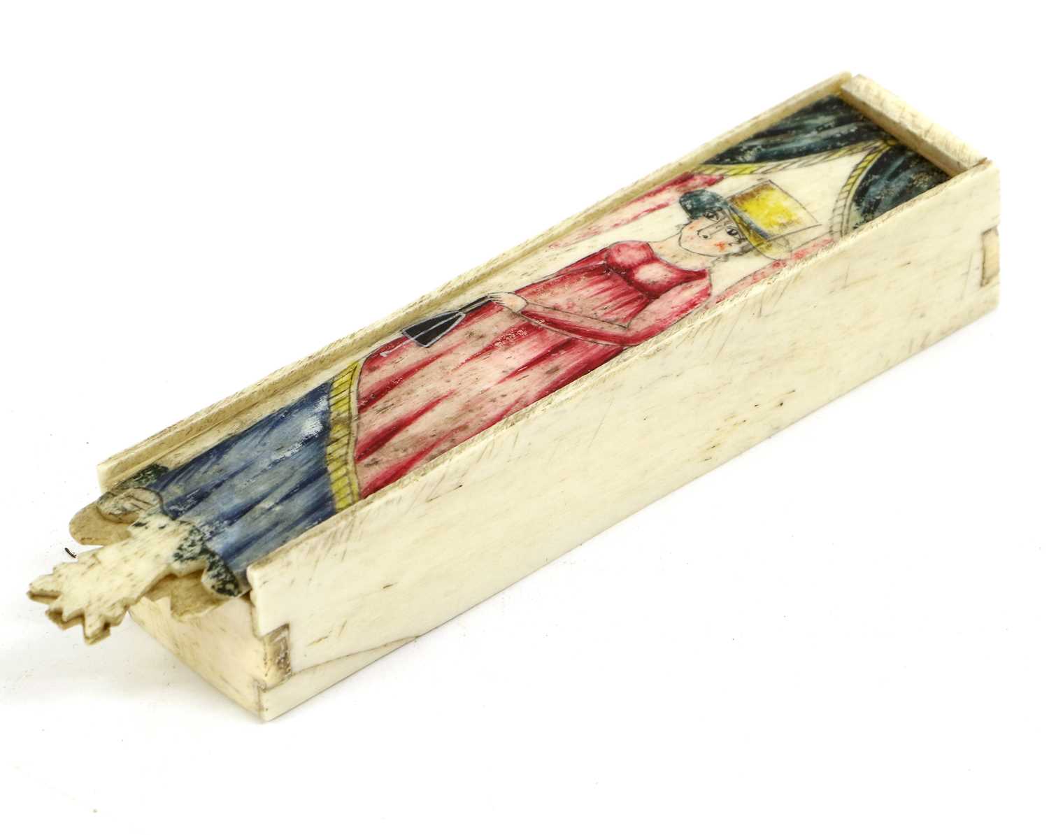 A Prisoner of War Bone Games Box, 19th century, of rectangular form with two sliding covers, one - Image 6 of 9