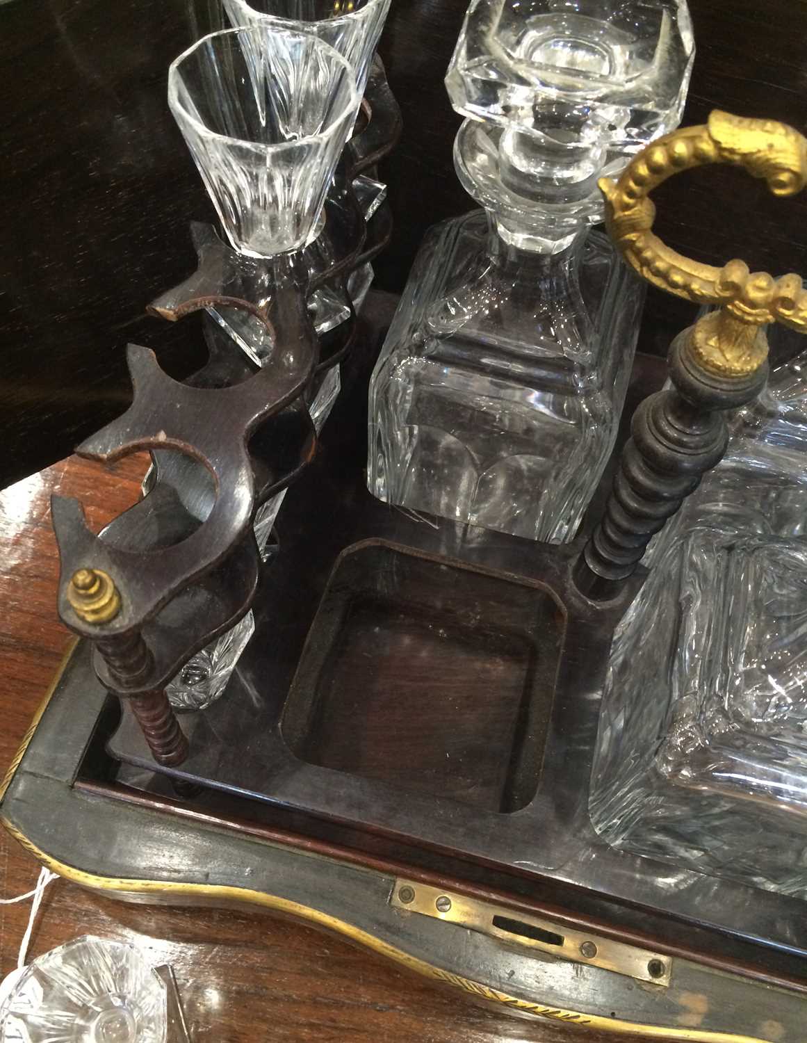 A French Boulle Travelling Decanter Set, circa 1860, of serpentine rectangular form, the hinged - Image 13 of 14