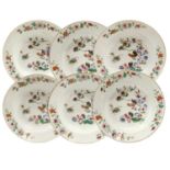 A Set of Six Chinese Porcelain Soup Plates, Qianlong, painted in famille rose enamels with cockerels