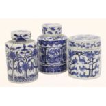 A Chinese Porcelain Tea Canister and Cover, Kangxi mark but 19th century, of cylindrical form,