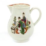 A Worcester Porcelain Sparrowbeak Jug, circa 1770, painted in coloured enamels with a group of