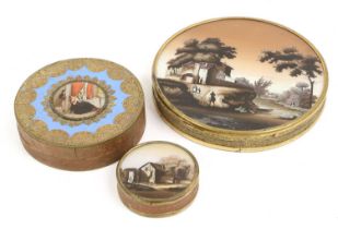 A French Gilt-Metal-Mounted Card Powder Box, 19th century, of circular form, the cover set with a