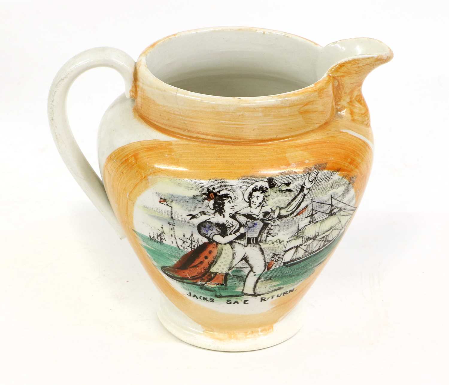 A Sunderland Lustre Pottery Frog Mug, circa 1820, printed and enamelled with the Mariners Arms to - Image 4 of 7