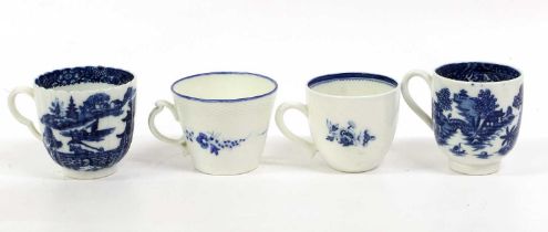 A Caughley Coffee Cup, circa 1780, of bucket shape, with ozier moulded border and scrolling