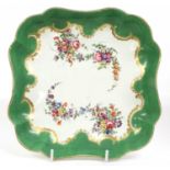 A Worcester Porcelain Square-Form Dish, circa 1770, with shaped rim, painted with chains of