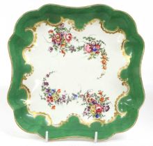 A Worcester Porcelain Square-Form Dish, circa 1770, with shaped rim, painted with chains of