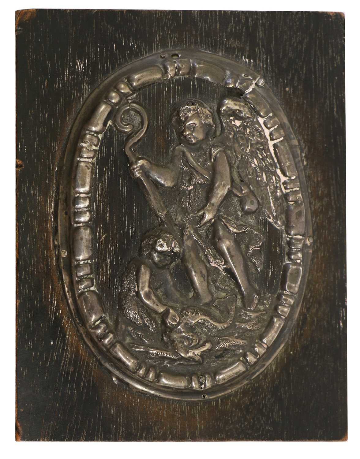 An Italian White Metal Plaque, 17th century, of oval form, worked in relief with Tobias and the - Image 2 of 3