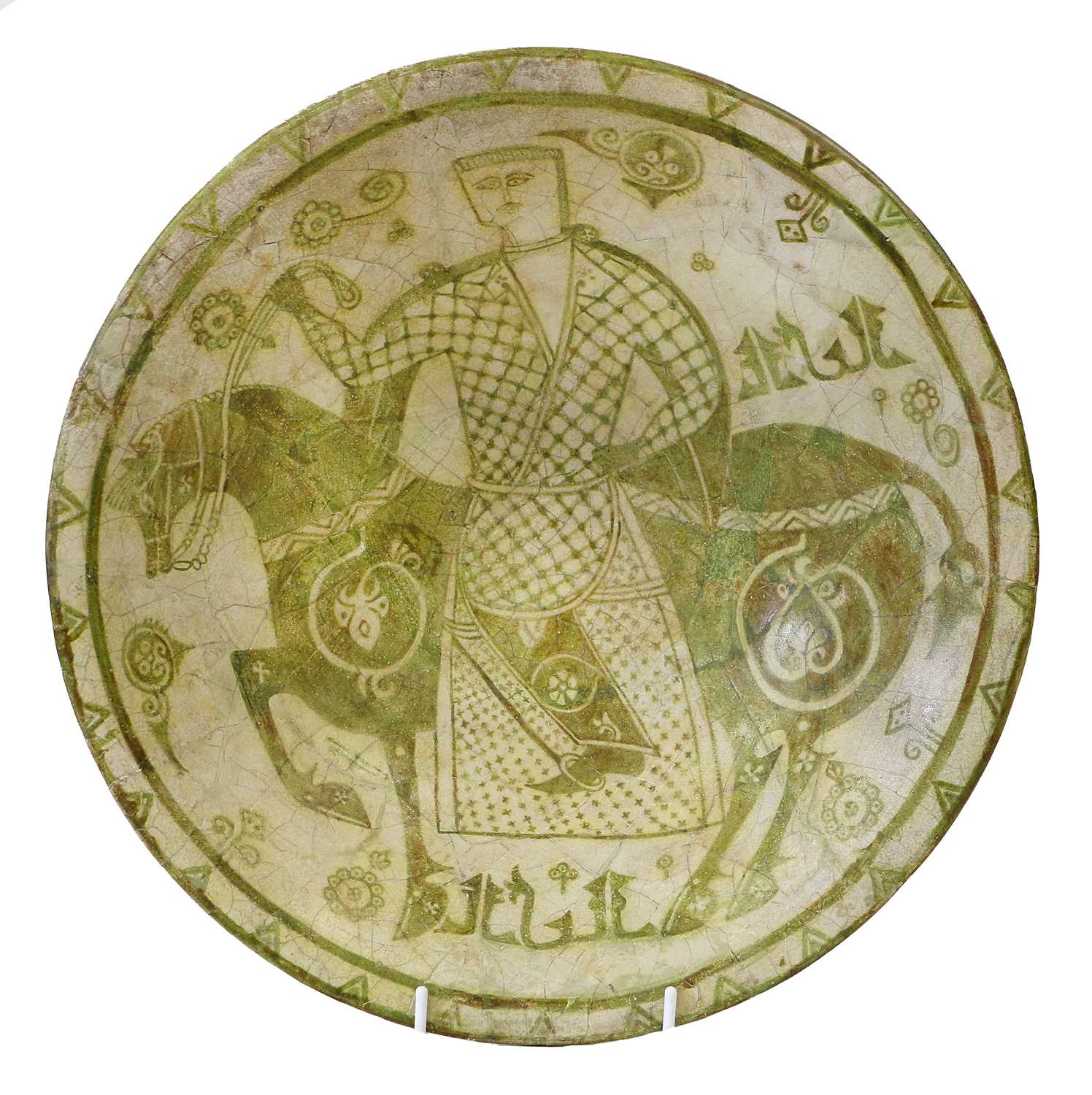 An Islamic Pottery Bowl, probably Nishapur, 10th/11th century, painted in yellow and brown with a - Image 3 of 4