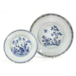 A Chinese Porcelain Soup Plate, Qianlong, painted in underglaze blue with a bird, pine tree and