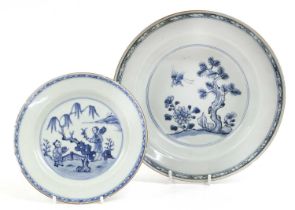 A Chinese Porcelain Soup Plate, Qianlong, painted in underglaze blue with a bird, pine tree and