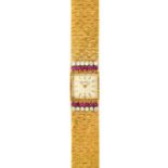 Bueche Girod: A Lady's 18 Carat Gold Diamond and Ruby Set Wristwatch, signed Bueche Girod,1964,