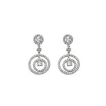 A Pair of Diamond Drop Earrings the round brilliant cut diamond within an openwork border of smaller