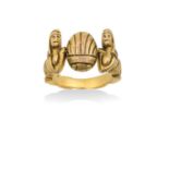 A Scarab Swivel Ring the central swivel scarab with figural Egyptian motif shoulders, to a plain