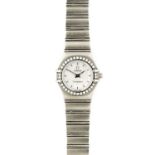 Omega: A Lady's Stainless Steel Diamond Set Wristwatch, signed Omega, model: Constellation, circa