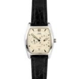Oris: A Stainless Steel Automatic Calendar Regulator Dial Wristwatch, signed Oris, model: tonneau