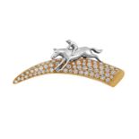 An 18 Carat Gold Diamond Brooch, by Boodle & Dunthorne a white horse and jockey motif jumping a