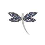 A Sapphire and Diamond Brooch realistically modelled as a butterfly, set throughout with round cut