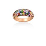 An 18 Carat Gold Multi-Gem Set Bombé Ring the graduated round cut sapphires, rubies, diamonds,