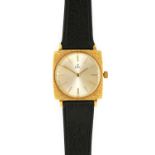 Ebel: An 18 Carat Gold Cushion Shaped Wristwatch, signed Ebel, circa 1970, manual wound lever