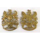 Two Victorian Home Services Pattern Helmet Plates, in gilt metal, one to the South East of