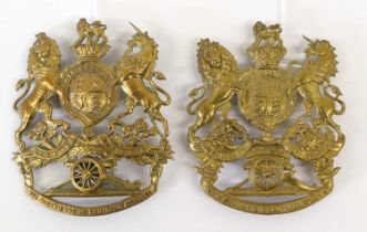 Two Victorian Home Services Pattern Helmet Plates, in gilt metal, one to the South East of