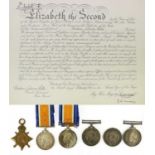 A 1914-15 Star, awarded to 19380 PTE.M.JONAS, LAN.FUS.; five British War Medals, awarded to 36081