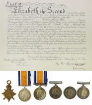 A 1914-15 Star, awarded to 19380 PTE.M.JONAS, LAN.FUS.; five British War Medals, awarded to 36081