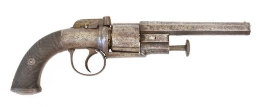 A 19th Century 54 Bore Six Shot Transitional Revolver, with traces of blued finish, the 14.5cm