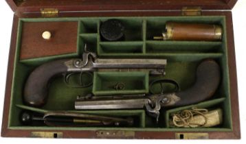 A Pair of 19th Century 40 Bore Side-by-Side Double Barrel Percussion Travelling Pistols, each with