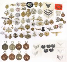 A Collection of British Regimental, Italian and Other Cap Badges, mainly restrikes, metal rank